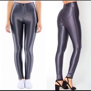 American Apparel High Rise Disco Pant in Metalic Charcoal Grey Small